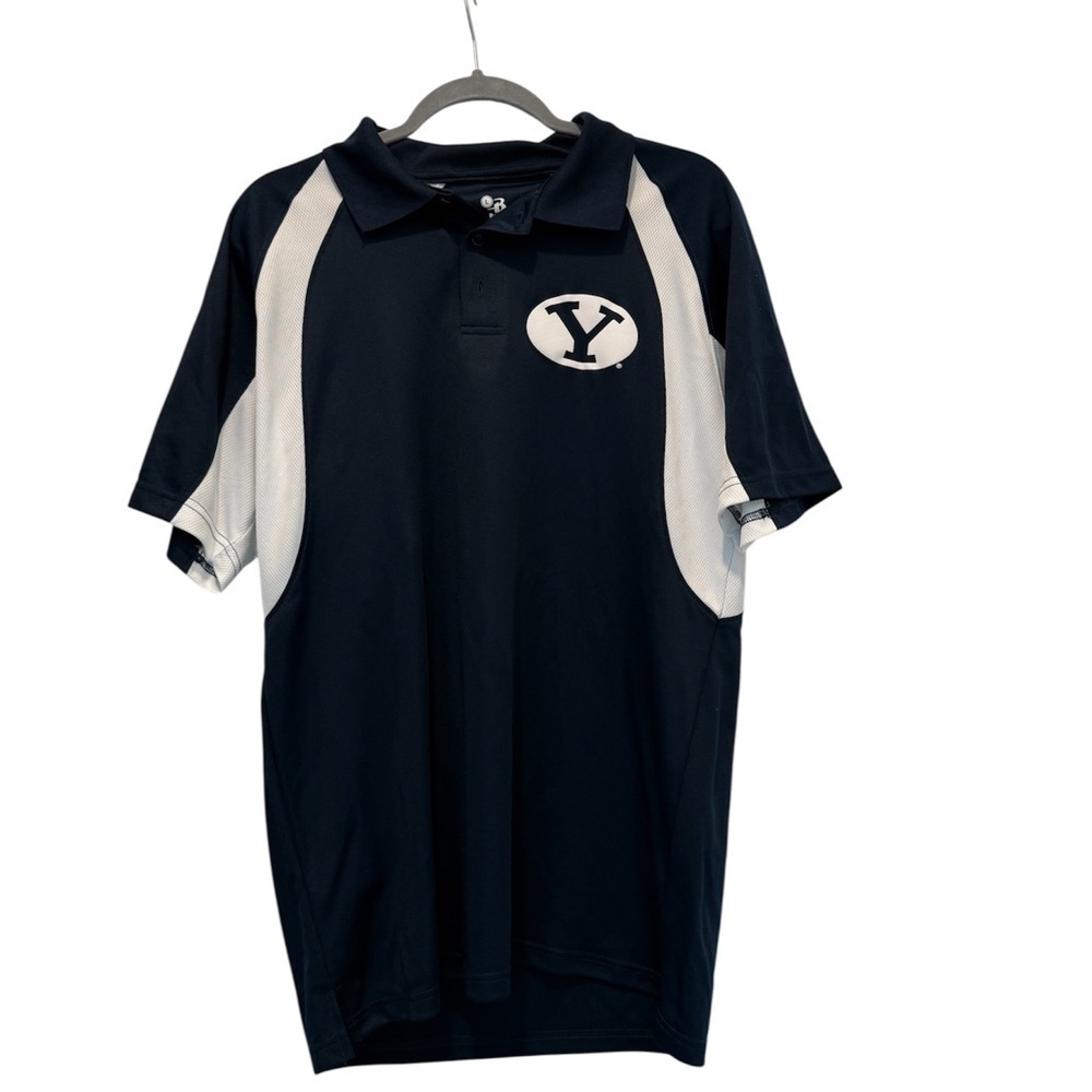 Men’s Navy and White BYU Athletic Fit Polo Shirt